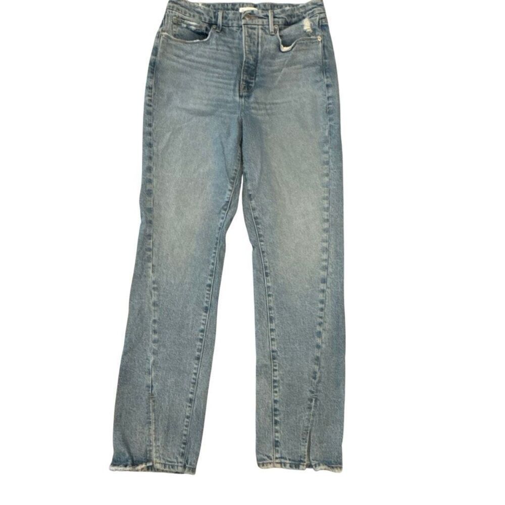 Good American High Rise Good Boy Twisted Slit Denim Jeans Blue Size 10/30